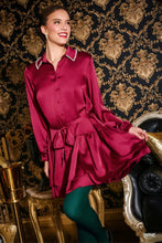 Load image into Gallery viewer, Collared Satin Button Down Shirt Dress w
