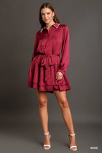 Load image into Gallery viewer, Collared Satin Button Down Shirt Dress w
