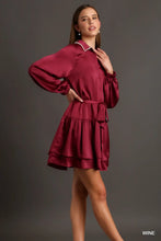 Load image into Gallery viewer, Collared Satin Button Down Shirt Dress w
