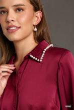 Load image into Gallery viewer, Collared Satin Button Down Shirt Dress w
