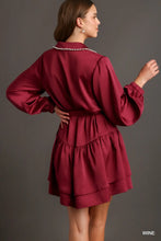 Load image into Gallery viewer, Collared Satin Button Down Shirt Dress w
