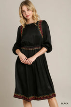 Load image into Gallery viewer, Satin Round Neck Embroidery Midi Dress
