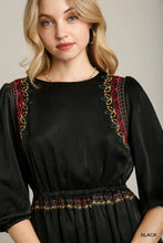 Load image into Gallery viewer, Satin Round Neck Embroidery Midi Dress

