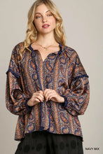 Load image into Gallery viewer, Paisley Printed Ruffle Round Neck Blouse
