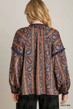 Load image into Gallery viewer, Paisley Printed Ruffle Round Neck Blouse
