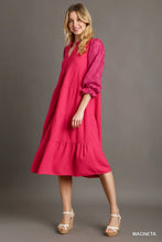 Load image into Gallery viewer, Ruffle Split Neck Tiered Mid Dress with
