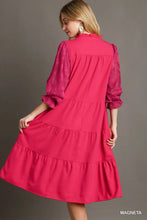 Load image into Gallery viewer, Ruffle Split Neck Tiered Mid Dress with
