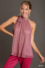Load image into Gallery viewer, Sleeveless Metallic Tie Neck Halter Top
