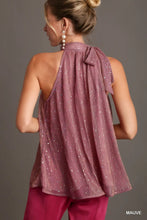 Load image into Gallery viewer, Sleeveless Metallic Tie Neck Halter Top
