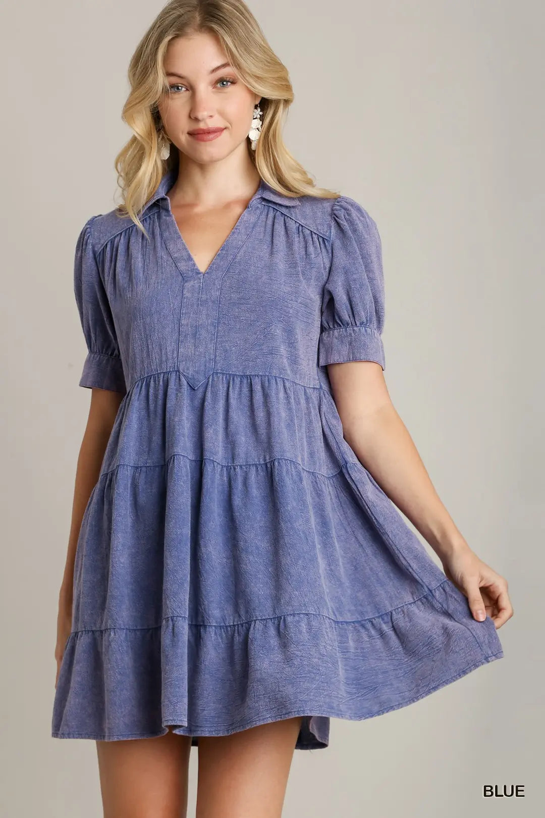 Mineral Washed A-Line Collared Tiered Dr