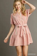 Load image into Gallery viewer, Striped Button-Down Belted Mini Dress
