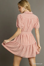 Load image into Gallery viewer, Striped Button-Down Belted Mini Dress
