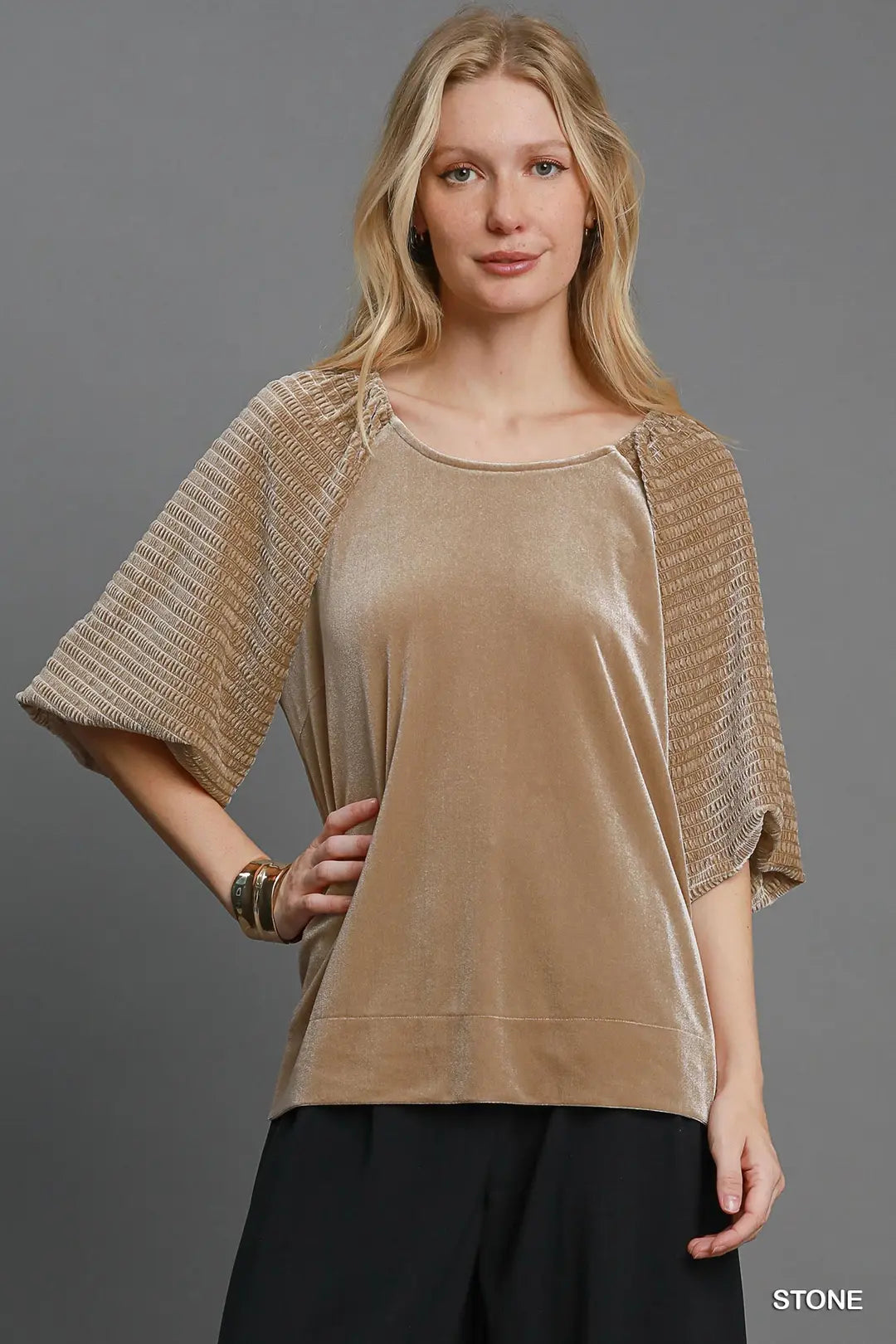 Textured Velvet Sleeved Top