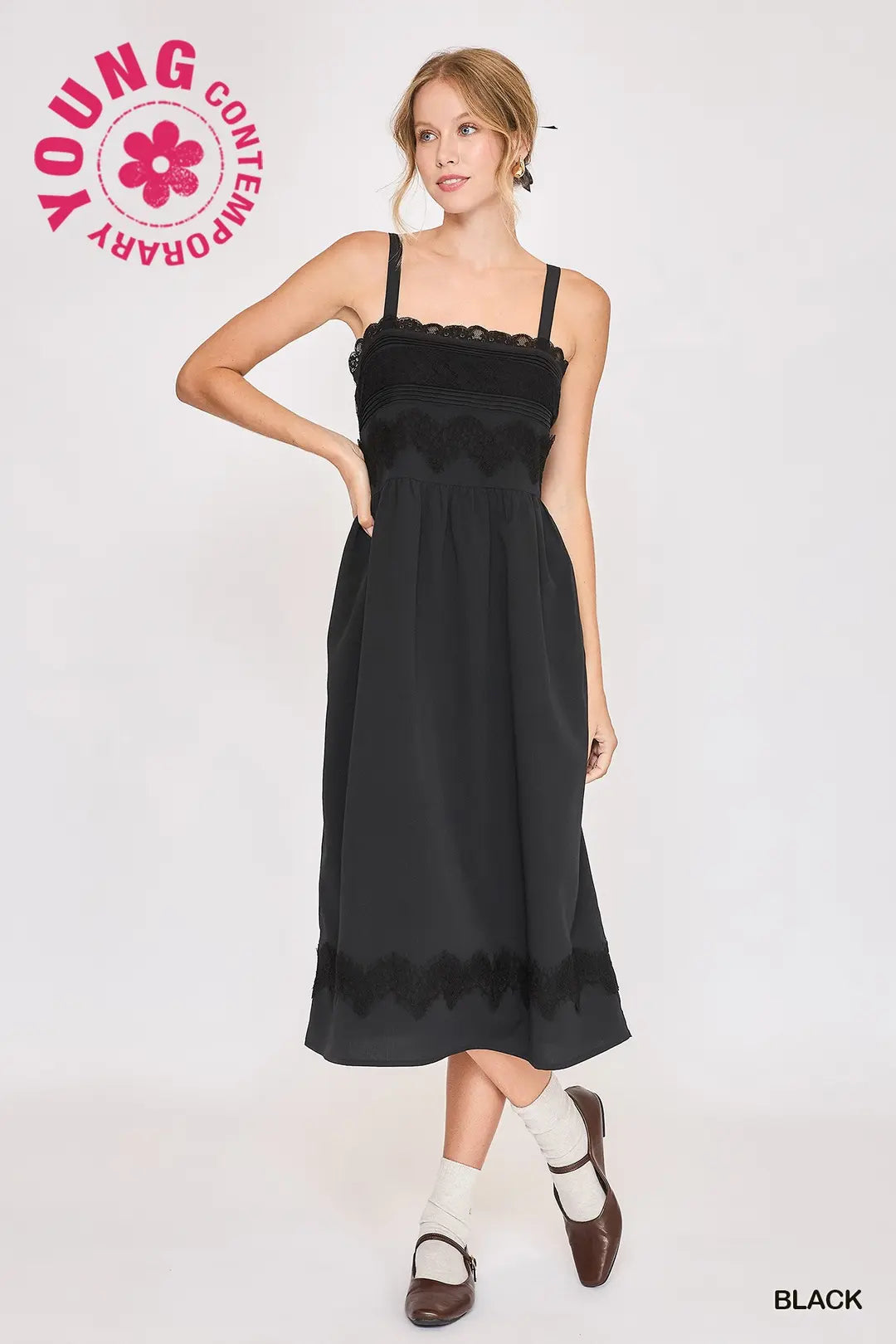 Lace Applique Sleeveless Midi Dress