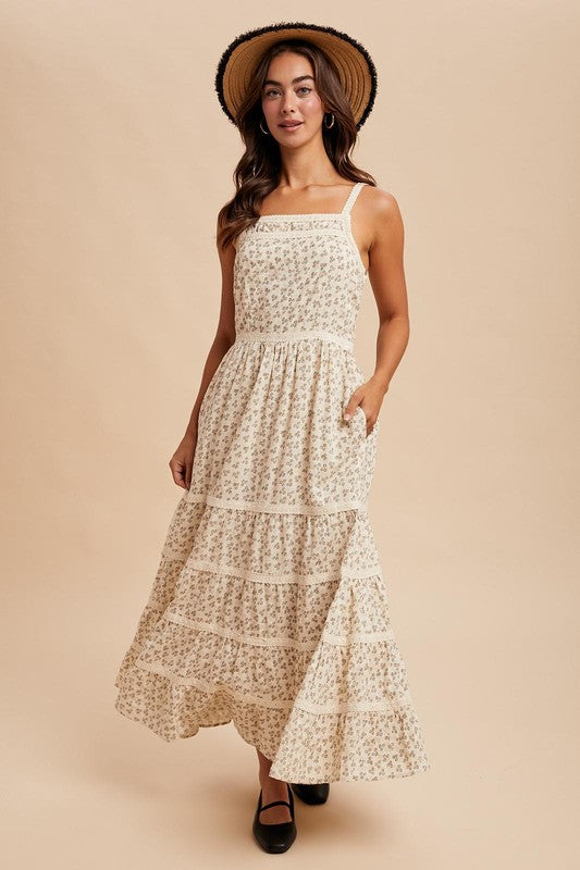 Cotton Floral Pintuck Maxi