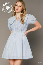Load image into Gallery viewer, Striped Smocked Mini Dress with Oversize

