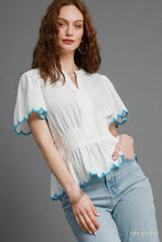 Load image into Gallery viewer, Scalloped Hem Smocked Waist Blouse
