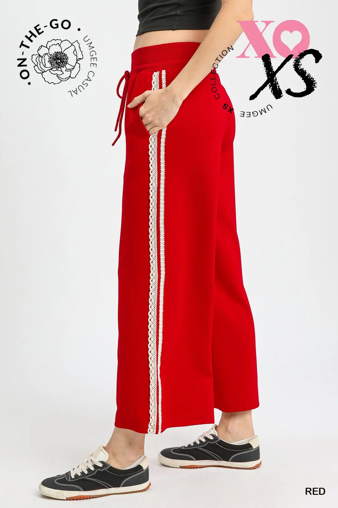 Wide-Leg Lounge Pants with Black Lace Tr