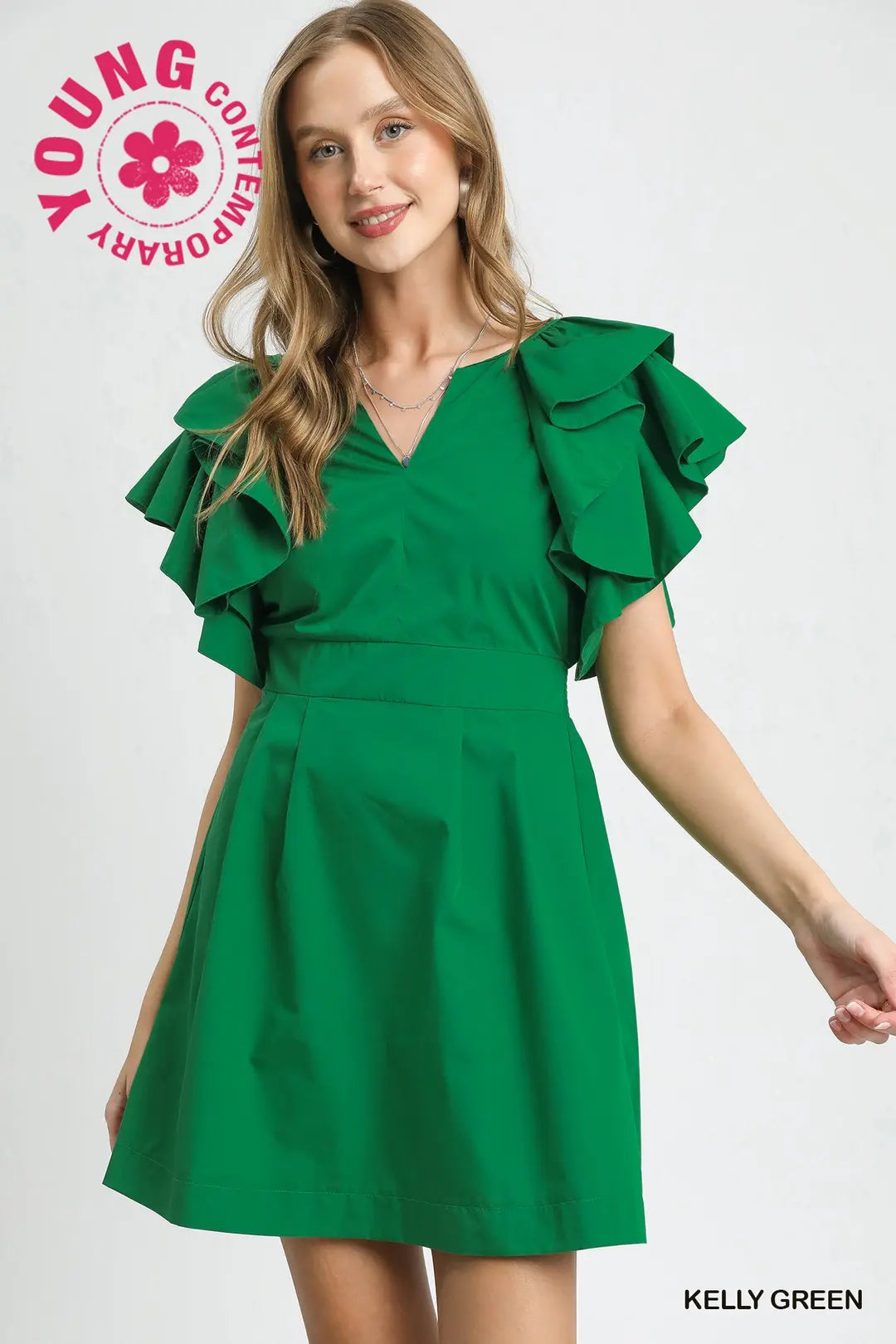 Double Ruffle Sleeve Fit and Flare Dress