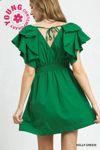 Load image into Gallery viewer, Double Ruffle Sleeve Fit and Flare Dress
