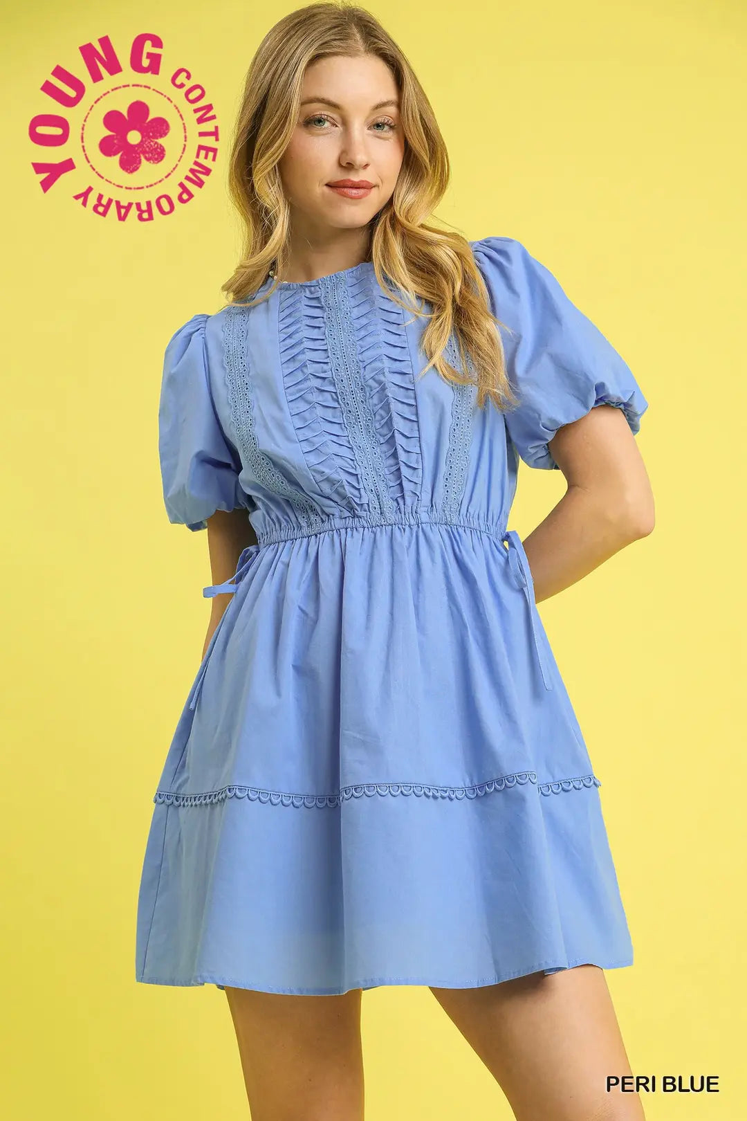 Textured Front Puff Sleeve Mini Dress
