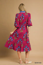 Load image into Gallery viewer, Floral Midi Dress with Ruffle Trim and E
