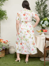 Load image into Gallery viewer, Plus Floral Short Sleeve Belted Midi Shi
