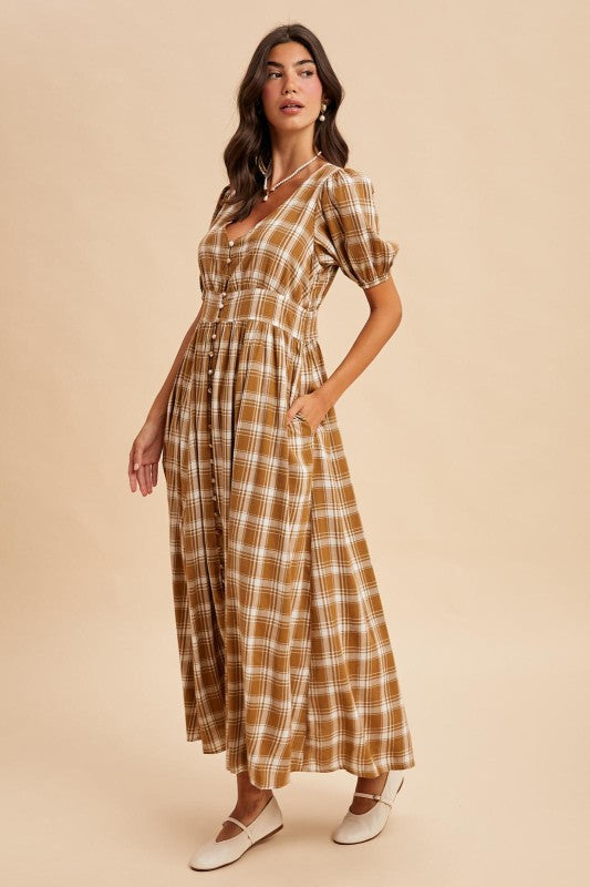 Plaid Button Down Maxi Dress
