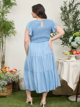 Load image into Gallery viewer, Plus Chambray Smocked Tiered Midi Dress
