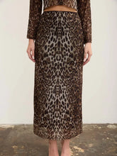 Load image into Gallery viewer, Leopard Mesh Pencil Midi Skirt
