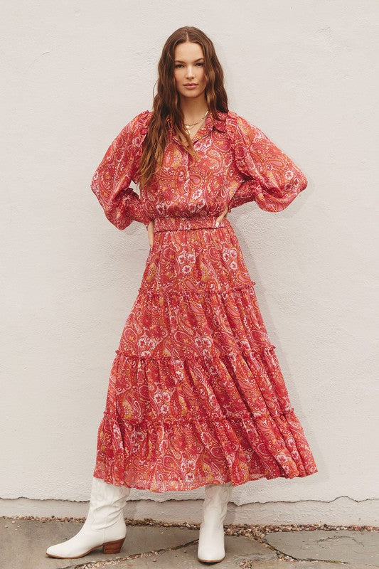 Paisley Joy Collared Cinched Waist Maxi