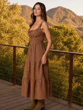 Load image into Gallery viewer, Plaid Corset Detail Front Tie Tiered Mid

