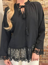 Load image into Gallery viewer, Tassel Tie Ruffle Neck Top with Lace Tri
