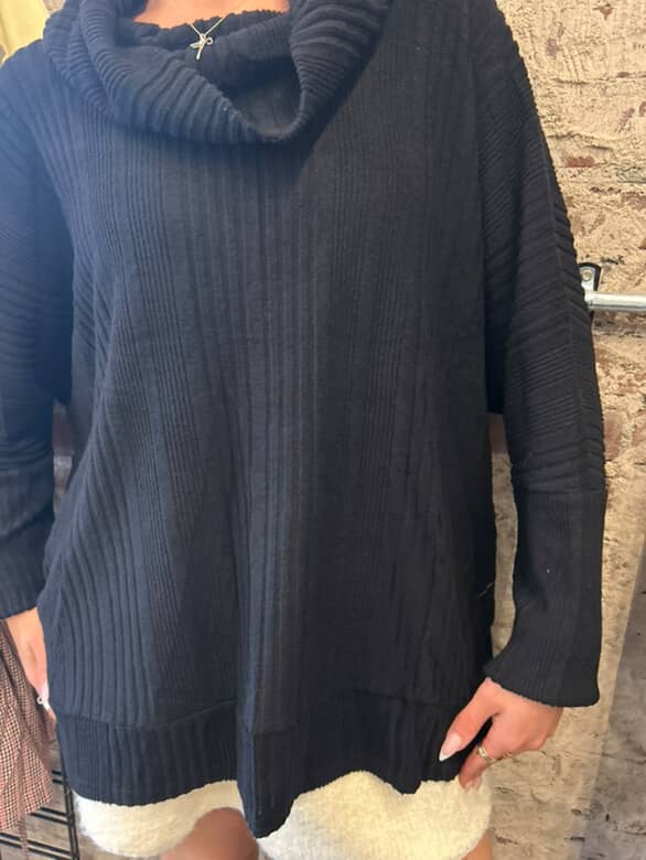 PLUS Ribbed Knit Long Sleeve Cowl Neck