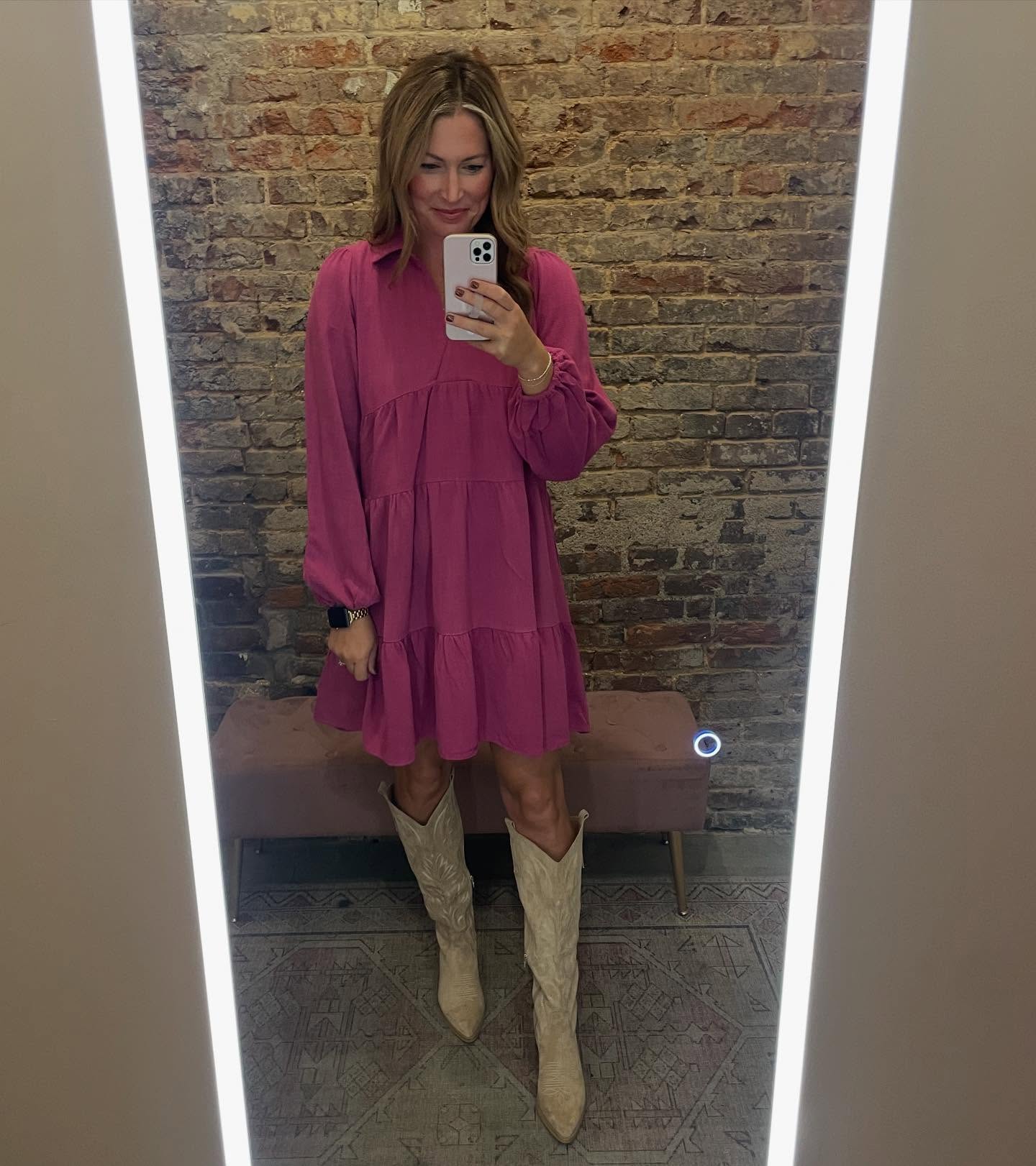 V Neck Solid Baby Doll Dress