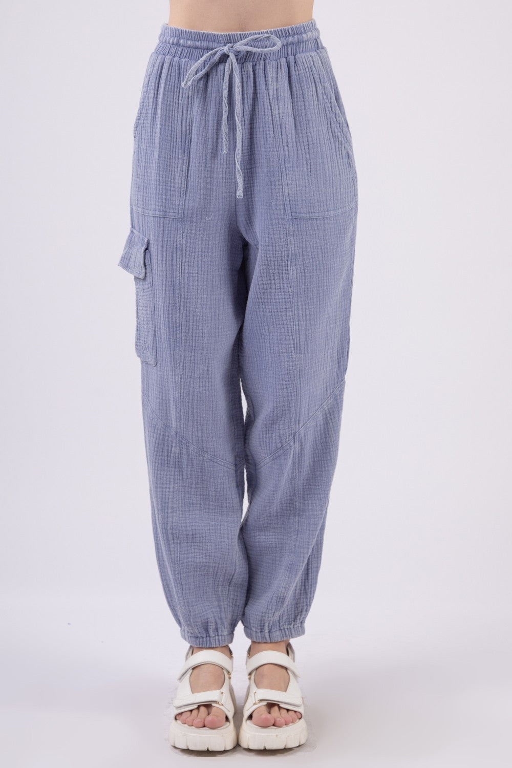 Washed Woven Crinkle Gauze Cargo Pants