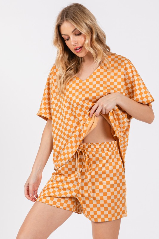 Game Day Checker Pattern V-neck Top (part of a set)