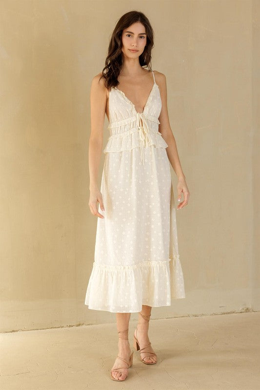 Floral Embroidery V-nec Dainty Ruffle Dr