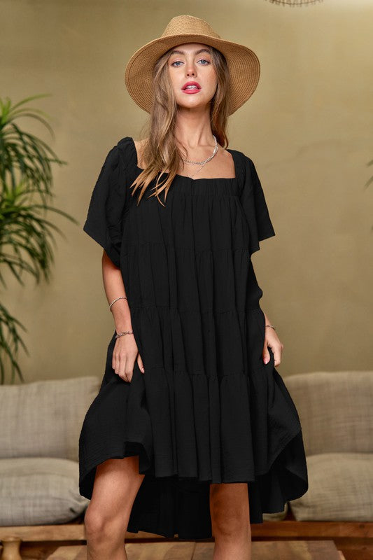 Crinkly Fabric Off The Shoulder Cut Out Dress