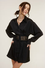 Load image into Gallery viewer, Collared Satin Dress With Sheer Lace Wri
