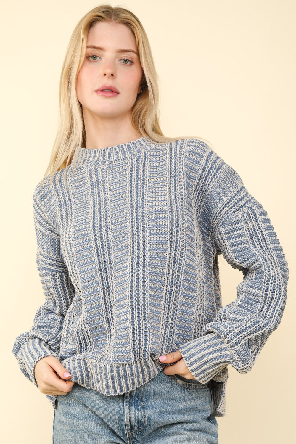 Two Tone Cozy Sweater Knit Top