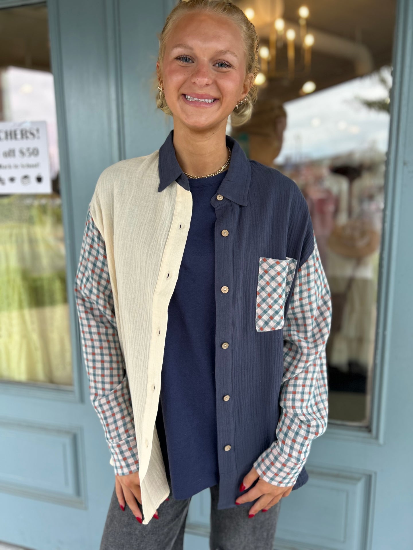 Plaid Combo Collared Shirt