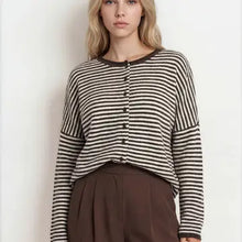 Load image into Gallery viewer, Stripe Raw Edge Drop Shoulder Knit Cardi
