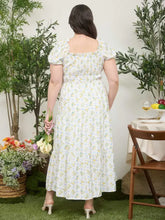 Load image into Gallery viewer, Plus Floral Tile Print Contrast Tie Midi
