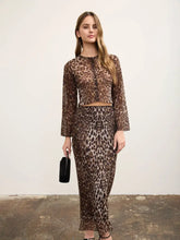 Load image into Gallery viewer, Leopard Sheer Mesh Button Down Knit Crop
