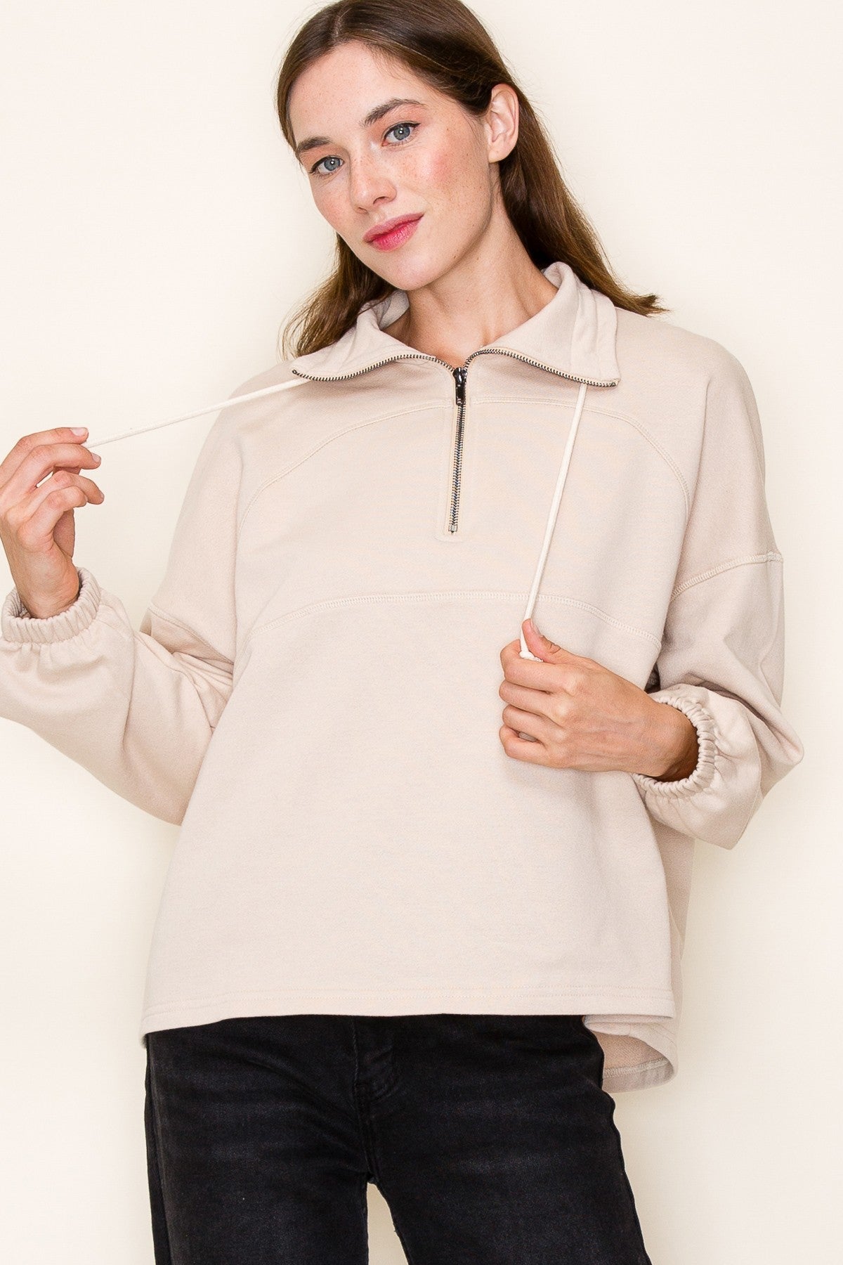 Polar Collar Half Zip-Up Terry Pullover