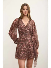 Load image into Gallery viewer, Floral Paisley Long Sleeve Wrap Mini Dre
