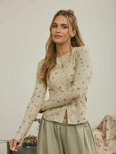 Load image into Gallery viewer, Floral Snap Front Long Sleeve Waffle Kni
