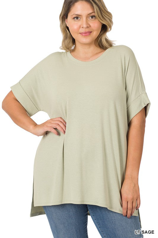 PLUS ROLLED SHORT SLEEVE ROUND NECK TOP