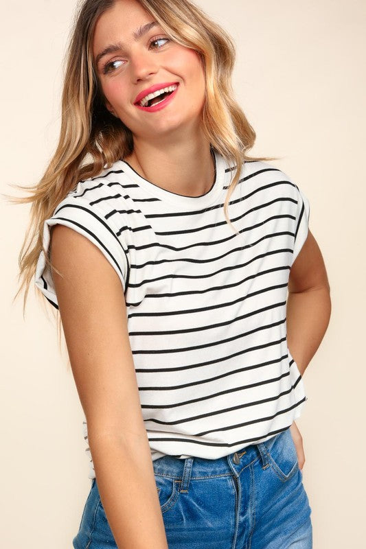 DROP SHOULDER STRIPE WITH SIDE SHIRRED TOP